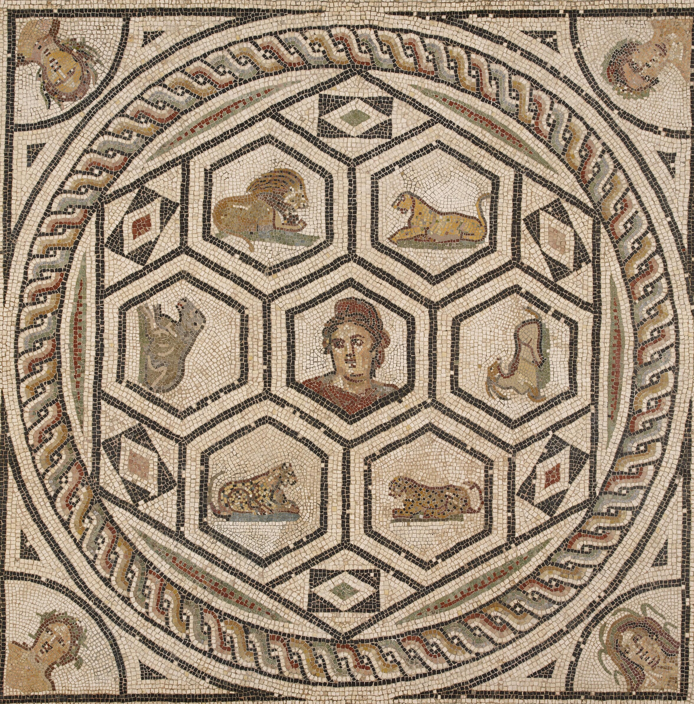 Mosaic Floor with Orpheus and the Animals, with Four Seasons in the Corners A.D. 150–200